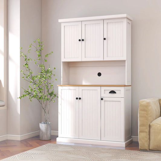 Microwave Stands: 71" Kitchen Hutch with Storage & Microwave Shelf