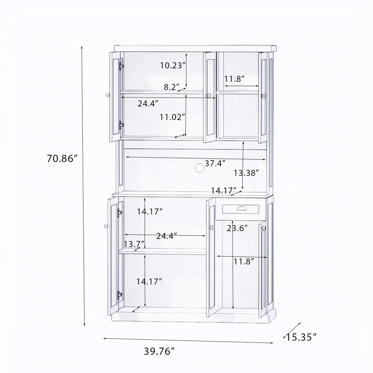 Microwave Stands: Black Microwave Stands – 71" Pantry Hutch Cabinet with Adjustable Shelves