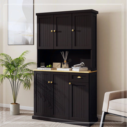Microwave Stands: Black Microwave Stands – 71" Pantry Hutch Cabinet with Adjustable Shelves