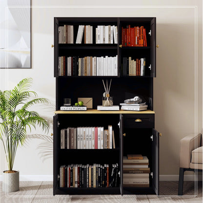Microwave Stands: Black Microwave Stands – 71" Pantry Hutch Cabinet with Adjustable Shelves