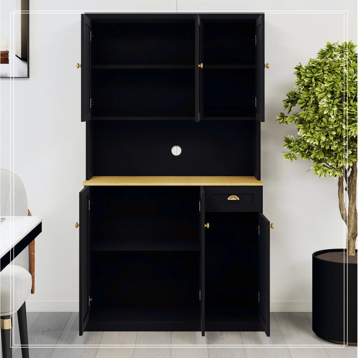 Microwave Stands: Black Microwave Stands – 71" Pantry Hutch Cabinet with Adjustable Shelves