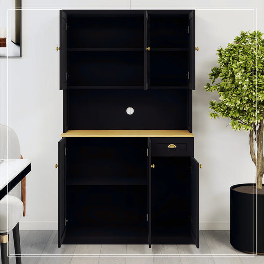 Microwave Stands: Black Microwave Stands – 71" Pantry Hutch Cabinet with Adjustable Shelves