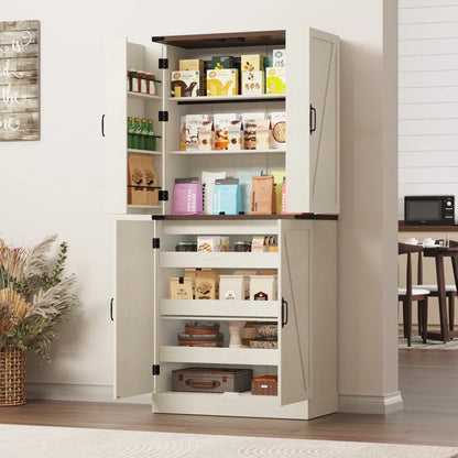 Microwave Stands: 71" Kitchen Pantry with Microwave Stand, 6 Door Shelves & Sliding Storage Rackse Racks