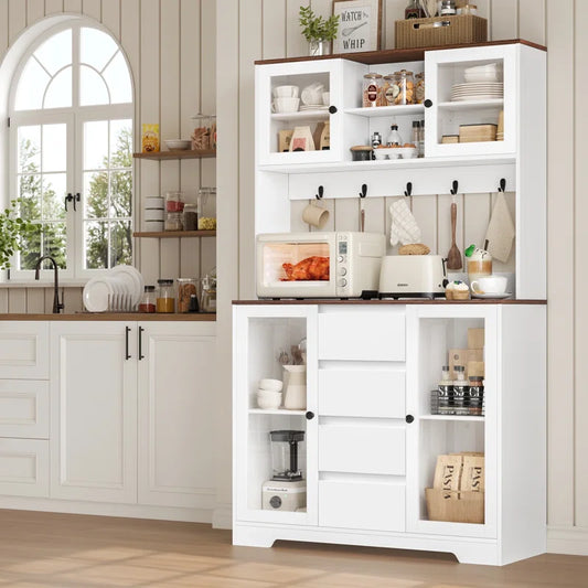 Kitchen Racks: 71" Storage Cabinet with Hutch, Microwave Shelf, Hooks