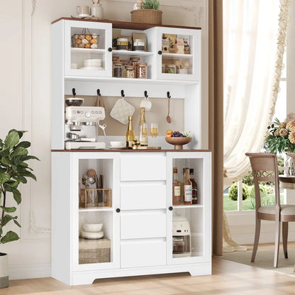 Kitchen Racks: 71" Storage Cabinet with Hutch, Microwave Shelf, Hooks