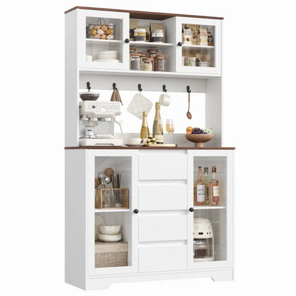 Kitchen Racks: 71" Storage Cabinet with Hutch, Microwave Shelf, Hooks