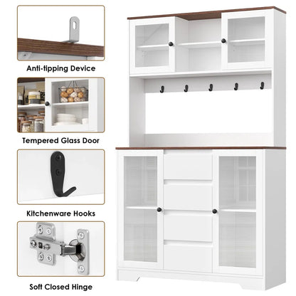 Kitchen Racks: 71" Storage Cabinet with Hutch, Microwave Shelf, Hooks