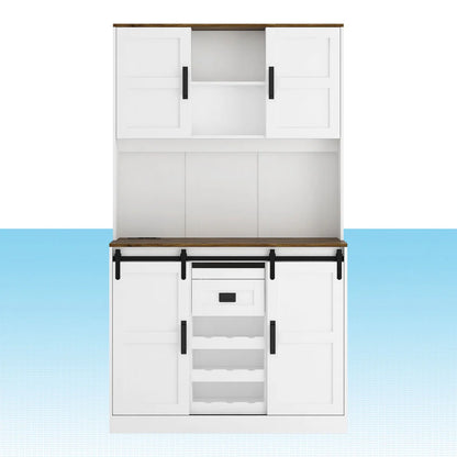 Microwave Stands: 72" Kitchen Sideboard with Hutch, Barn Door, Charging Station & LED Light Strip