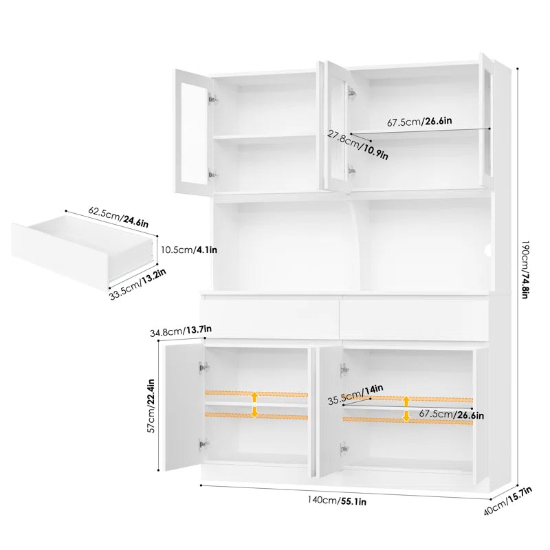 Microwave Stands:74.8" Large Wood Kitchen Pantry with Microwave Stands