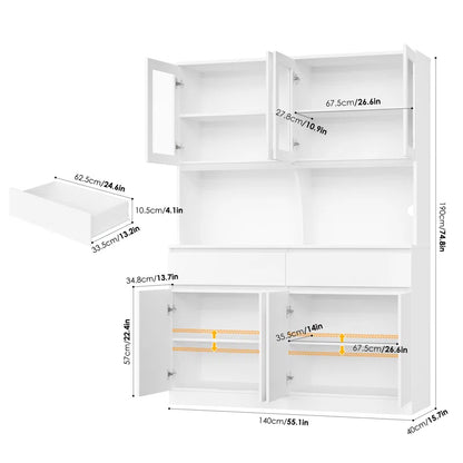 Microwave Stands:74.8" Large Wood Kitchen Pantry with Microwave Stands