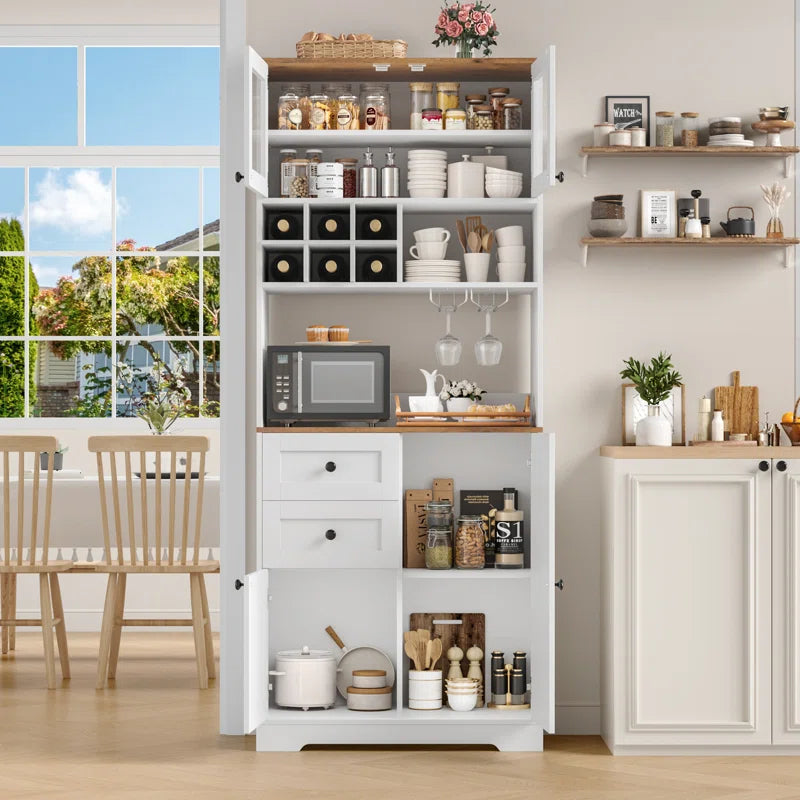 Microwave Stands: 75.2" Kitchen Pantry Organizer Cabinet with Hutch