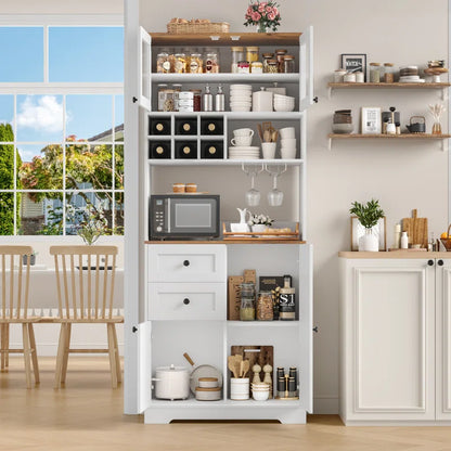 Microwave Stands: 75.2" Kitchen Pantry Organizer Cabinet with Hutch