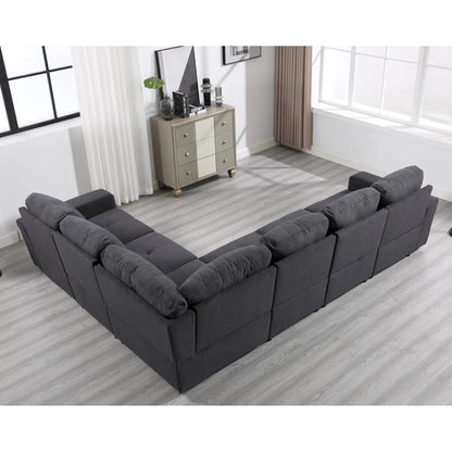 7 Seater Sofa Set: Modern Chenille Sectional Sofa Couch with Wide Upholstery
