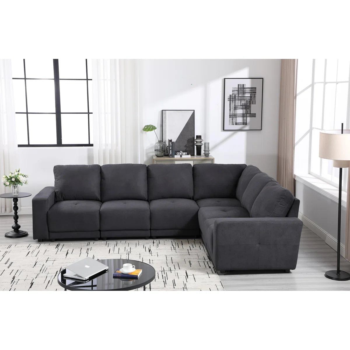 7 Seater Sofa Set: Modern Chenille Sectional Sofa Couch with Wide Upholstery