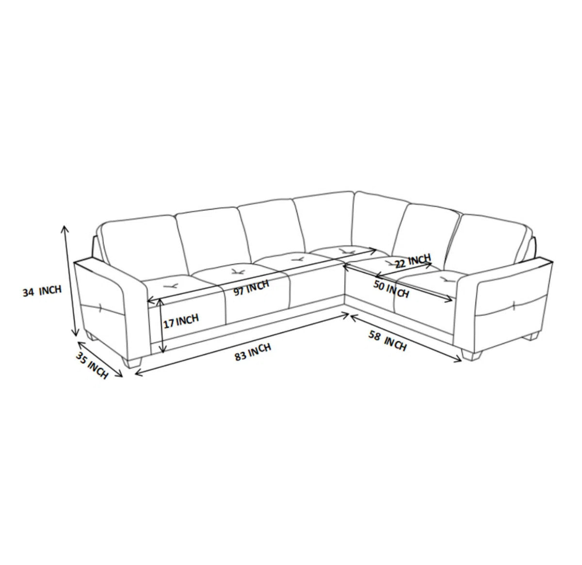 7 Seater Sofa Set: Modern Chenille Sectional Sofa Couch with Wide Upholstery