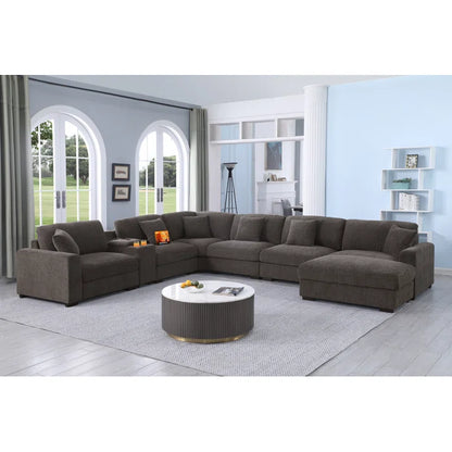 7 Seater Sofa Set: 8-piece Fabric Corner Sectional Sofa