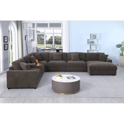 7 Seater Sofa Set: 8-piece Fabric Corner Sectional Sofa