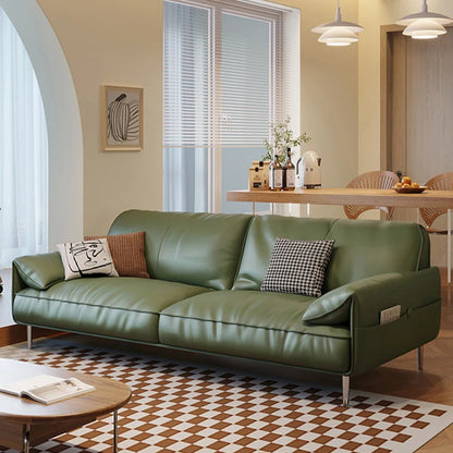 7 Seater Sofa Set: 85.83" Genuine Green Leather 3-Piece Living Room Set