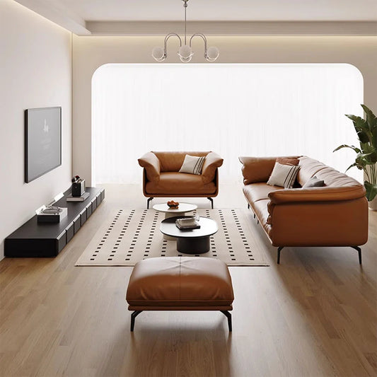 7 Seater Sofa Set: 85.83" Genuine Leather 3-Piece Living Room Sofa Set