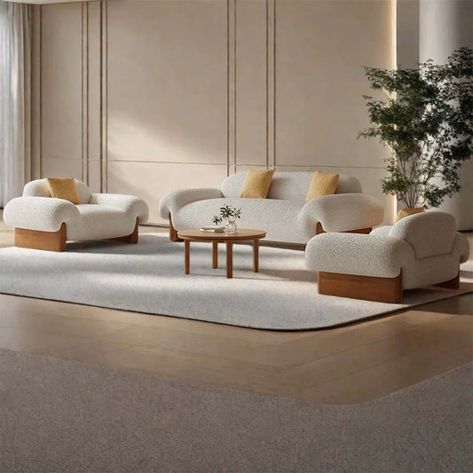 7 Seater Sofa Set: 89.76" Cherry Velvet Wood Frame Luxury Sofa Set