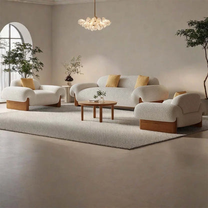 7 Seater Sofa Set: 89.76" Cherry Velvet Wood Frame Luxury Sofa Set