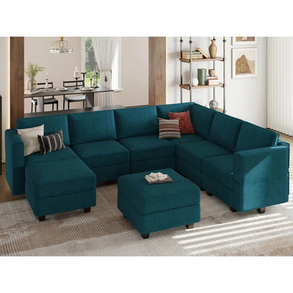 7 Seater Sofa Set: 9-Piece Upholstered Reclining Sectional