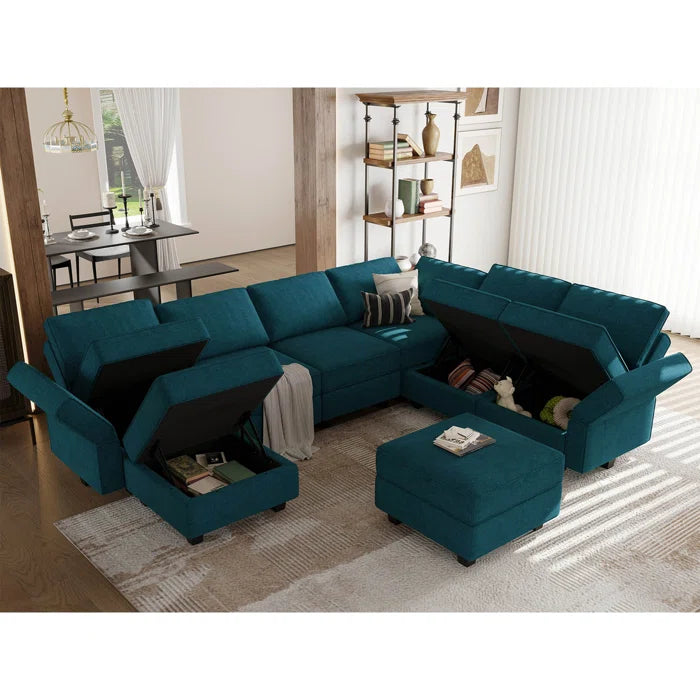 7 Seater Sofa Set: 9-Piece Upholstered Reclining Sectional