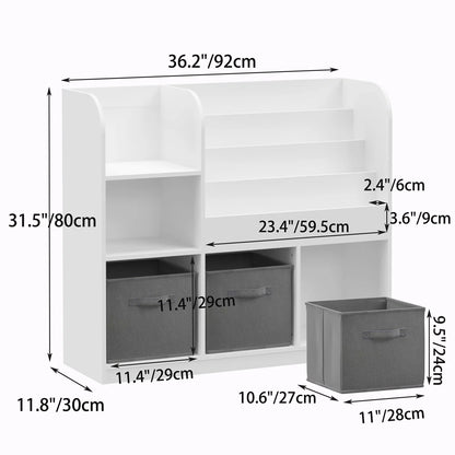 Kids Toy Storage Unit: Child-Friendly White Bookcase with Multi-Layer Shelves