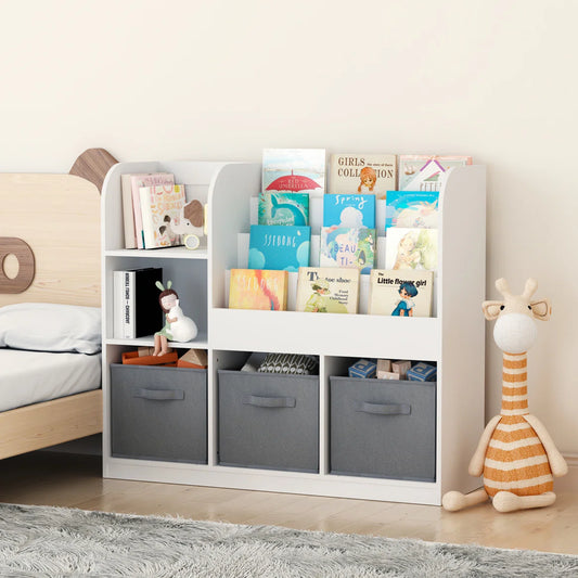 Kids Toy Storage Unit: Child-Friendly White Bookcase with Multi-Layer Shelves