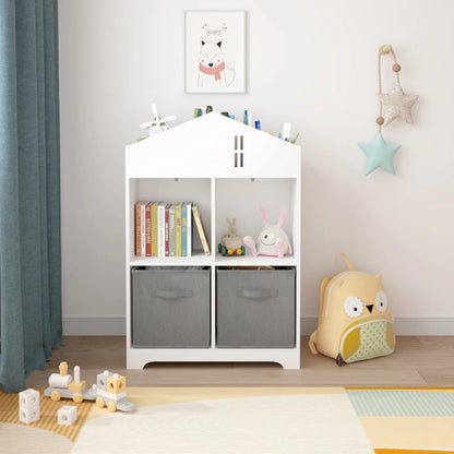 Kids Toy Storage Unit: Multi-Layer Wooden Bookcase with Front-Facing Display