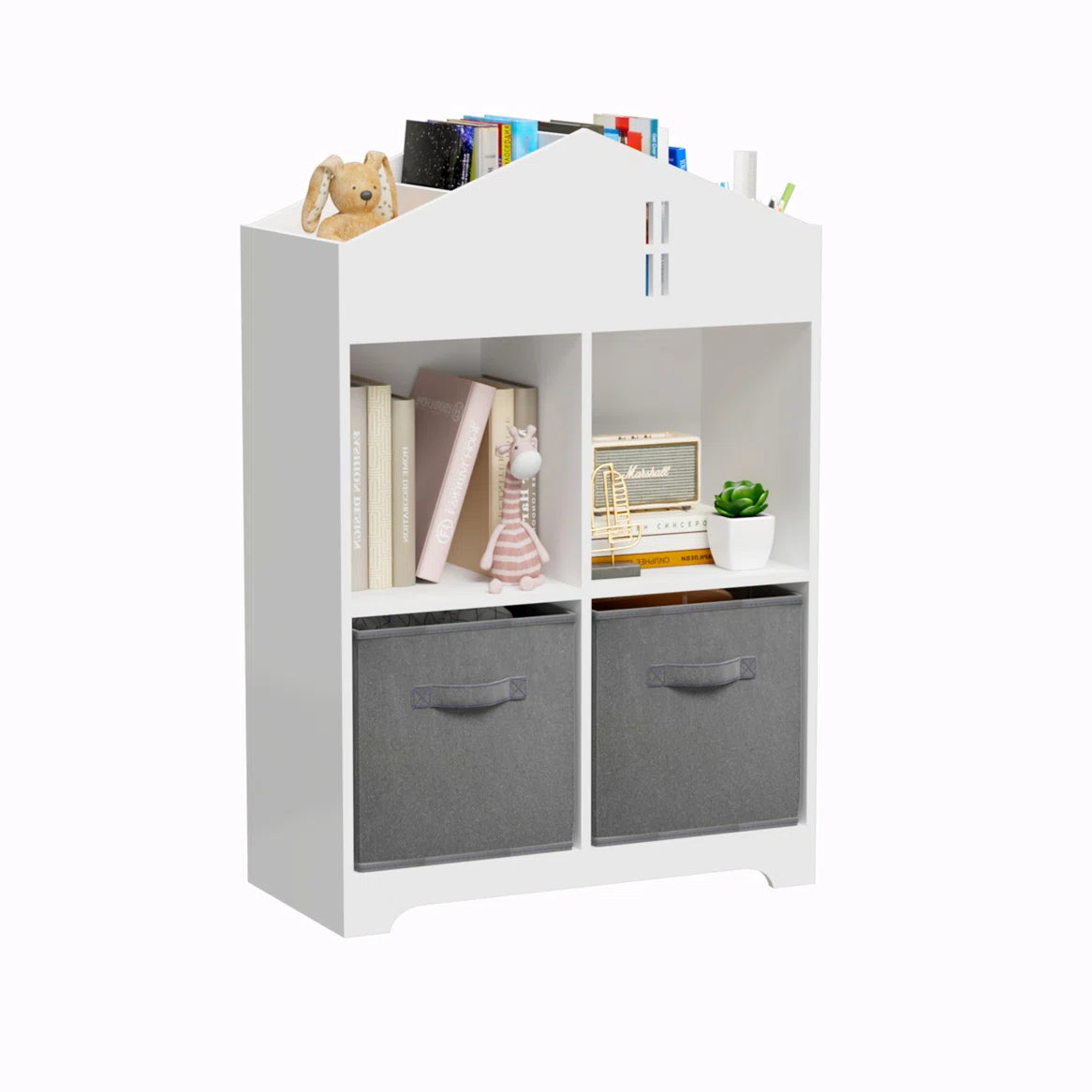 Kids Toy Storage Unit: Multi-Layer Wooden Bookcase with Front-Facing Display