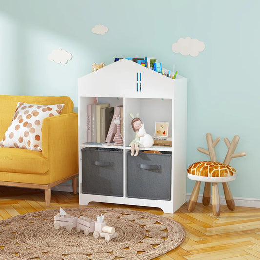 Kids Toy Storage Unit: Multi-Layer Wooden Bookcase with Front-Facing Display