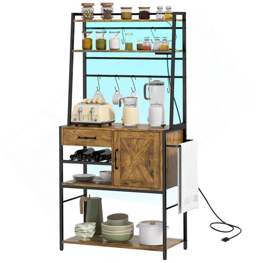 Kitchen Racks: Rustic Kitchen Baker's Rack with Hooks, Shelves, and Storage