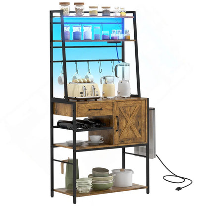 Kitchen Racks: Rustic Kitchen Baker's Rack with Hooks, Shelves, and Storage