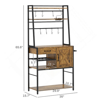 Kitchen Racks: Rustic Kitchen Baker's Rack with Hooks, Shelves, and Storage