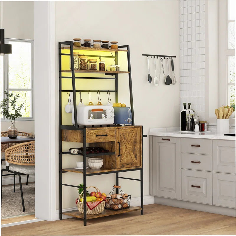 Kitchen Racks: Rustic Kitchen Baker's Rack with Hooks, Shelves, and Storage