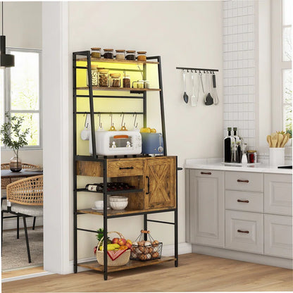 Kitchen Racks: Rustic Kitchen Baker's Rack with Hooks, Shelves, and Storage