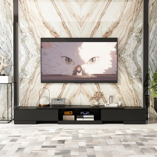 tv panel: Adjustable modern tv panel with expandable storage and low-profile matte black design