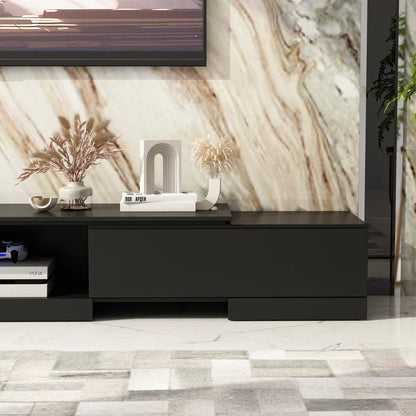 tv panel: Adjustable modern tv panel with expandable storage and low-profile matte black design