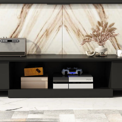 tv panel: Adjustable modern tv panel with expandable storage and low-profile matte black design