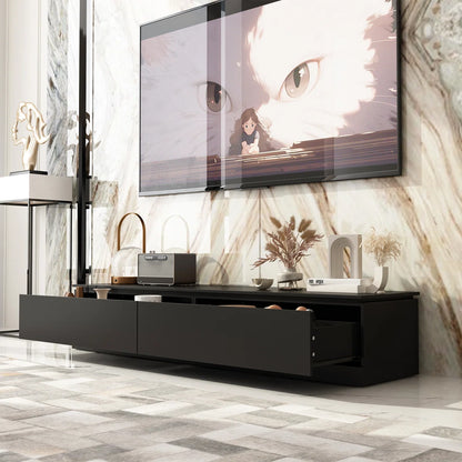 tv panel: Adjustable modern tv panel with expandable storage and low-profile matte black design