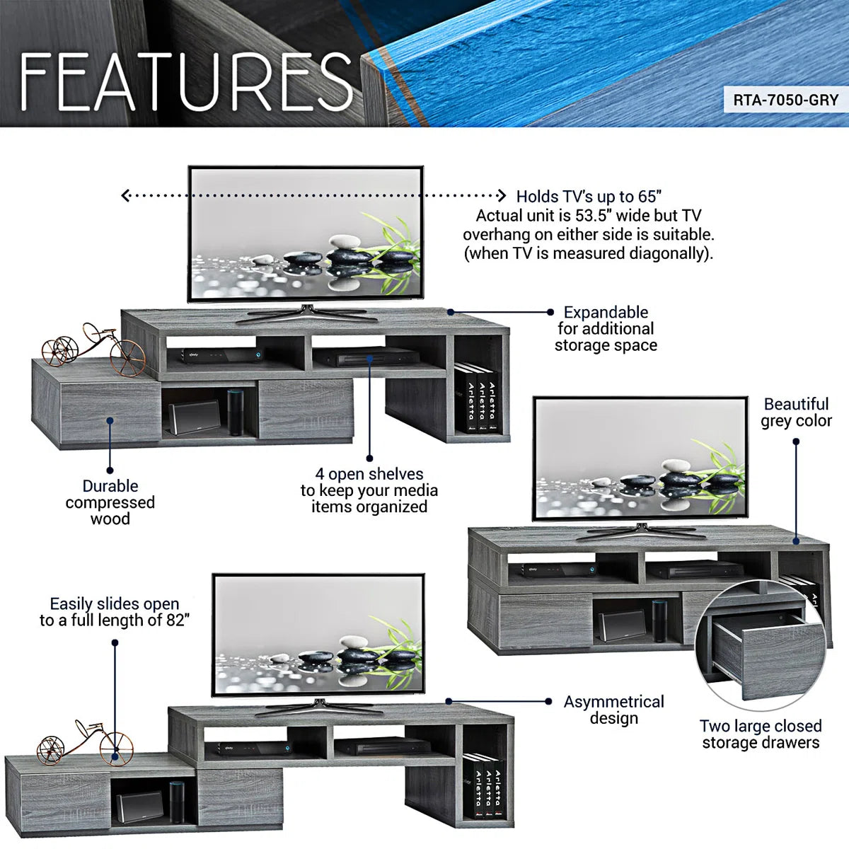 tv panel: Adjustable  tv panel Console with Expandable Frame and 2 Drawers