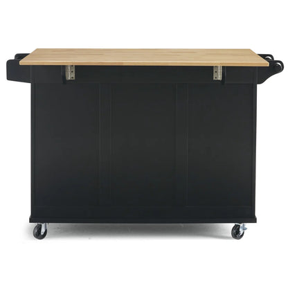 Kitchen Island Table: 44.5” Solid Wood Rolling Cart with Drop Leaf, Drawers, Cabinets &amp; Towel Racks