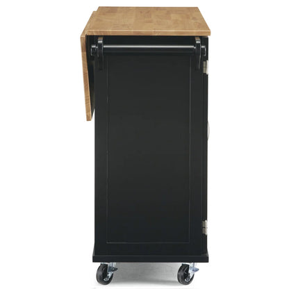 Kitchen Island Table: 44.5” Solid Wood Rolling Cart with Drop Leaf, Drawers, Cabinets &amp; Towel Racks