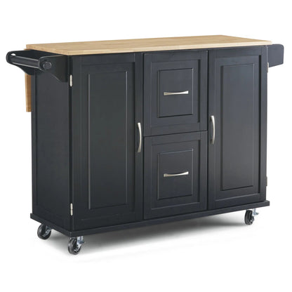 Kitchen Island Table: 44.5” Solid Wood Rolling Cart with Drop Leaf, Drawers, Cabinets &amp; Towel Racks