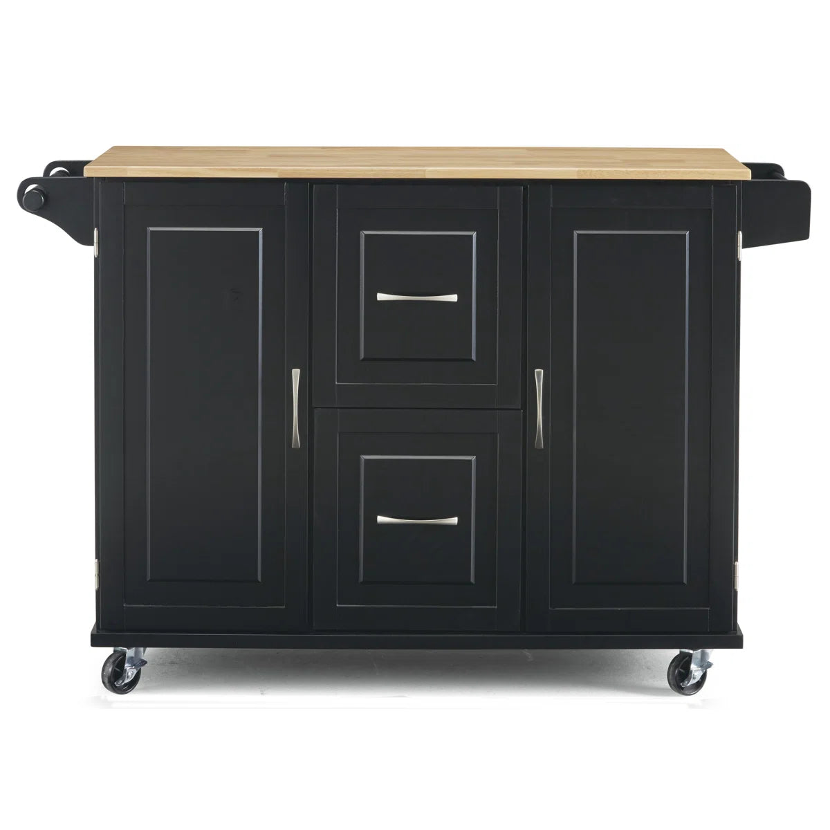 Kitchen Island Table: 44.5” Solid Wood Rolling Cart with Drop Leaf, Drawers, Cabinets &amp; Towel Racks