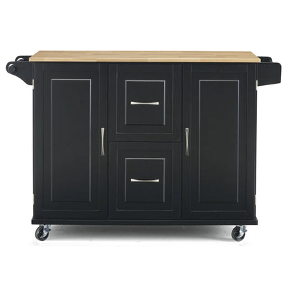 Kitchen Island Table: 44.5” Solid Wood Rolling Cart with Drop Leaf, Drawers, Cabinets &amp; Towel Racks