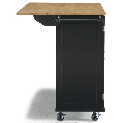 Kitchen Island Table: 44.5” Solid Wood Rolling Cart with Drop Leaf, Drawers, Cabinets &amp; Towel Racks