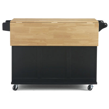 Kitchen Island Table: 44.5” Solid Wood Rolling Cart with Drop Leaf, Drawers, Cabinets &amp; Towel Racks