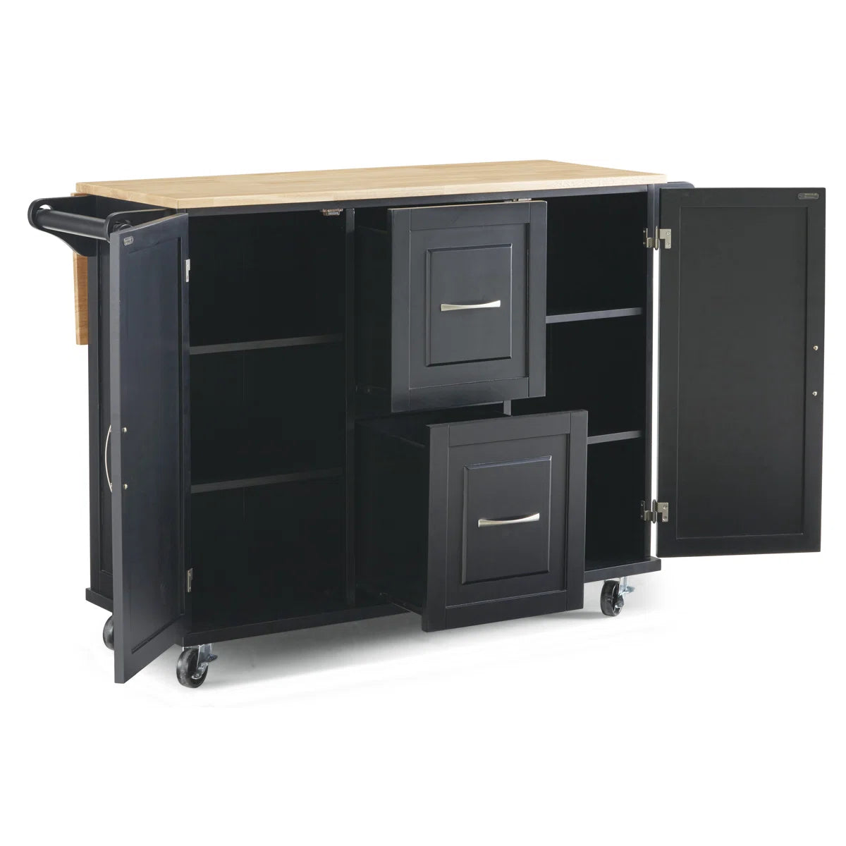Kitchen Island Table: 44.5” Solid Wood Rolling Cart with Drop Leaf, Drawers, Cabinets &amp; Towel Racks